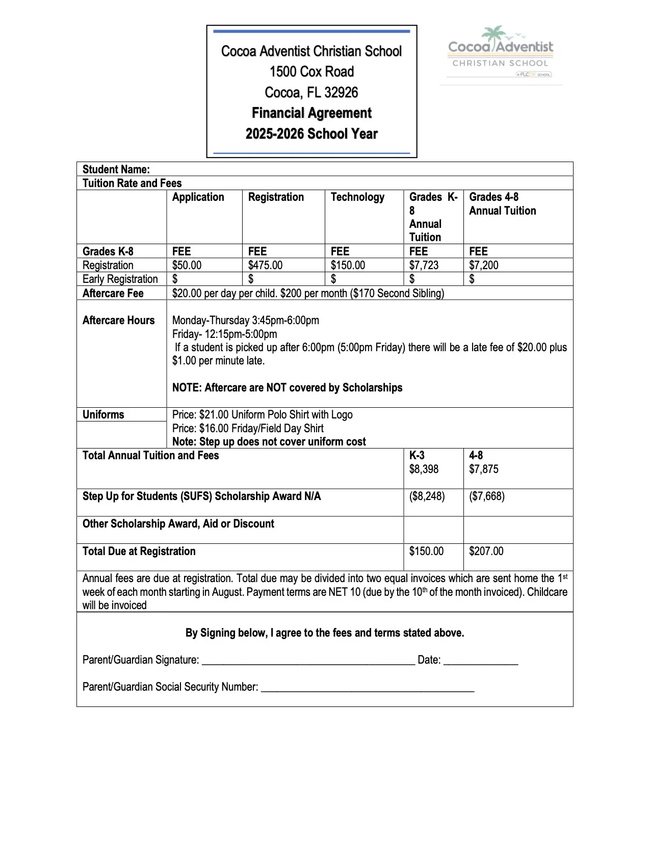 Financial Agreement CACS 25-26